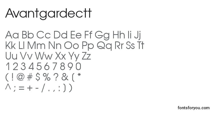 A fonte Avantgardectt – alfabeto, números, caracteres especiais