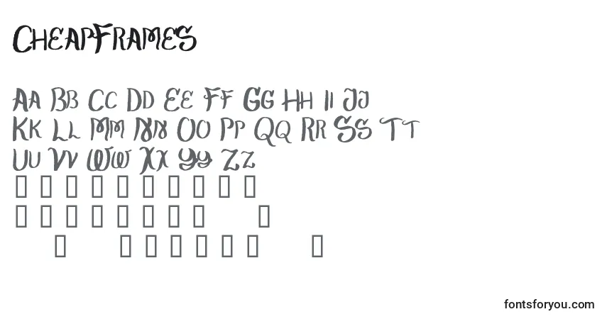 A fonte CheapFrames – alfabeto, números, caracteres especiais