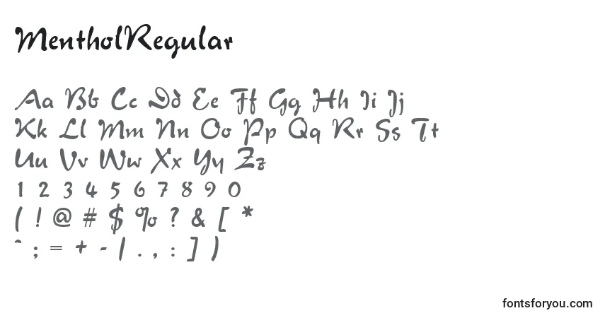 Schriftart MentholRegular – Alphabet, Zahlen, spezielle Symbole