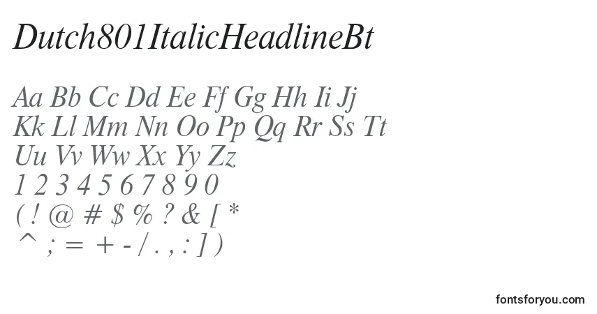Шрифт Dutch801ItalicHeadlineBt – алфавит, цифры, специальные символы