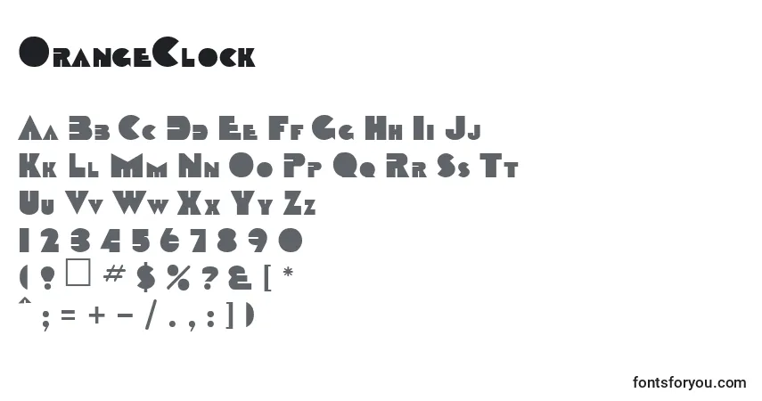 A fonte OrangeClock – alfabeto, números, caracteres especiais