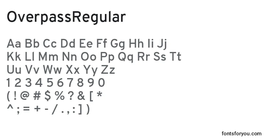 A fonte OverpassRegular – alfabeto, números, caracteres especiais