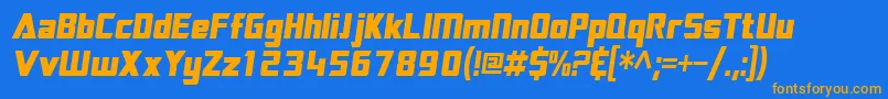 SftransroboticscondensedOblique-Schriftart – Orangefarbene Schriften auf blauem Hintergrund