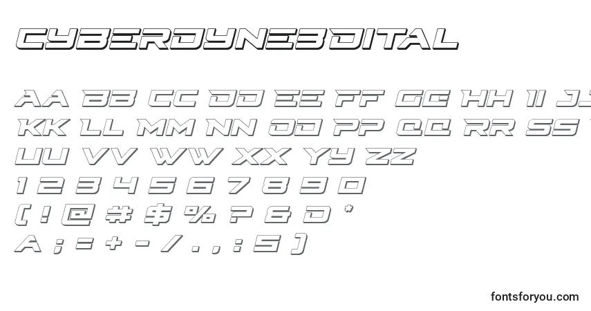 A fonte Cyberdyne3Dital – alfabeto, números, caracteres especiais