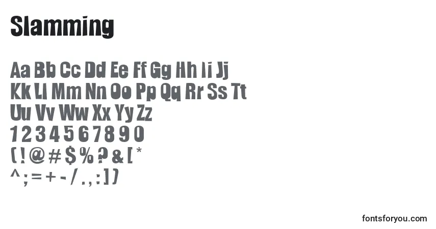 Czcionka Slamming – alfabet, cyfry, specjalne znaki