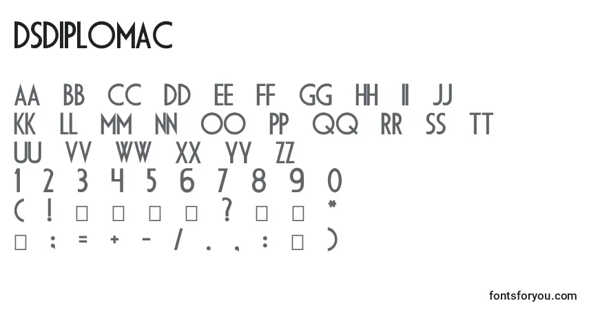 A fonte Dsdiplomac – alfabeto, números, caracteres especiais
