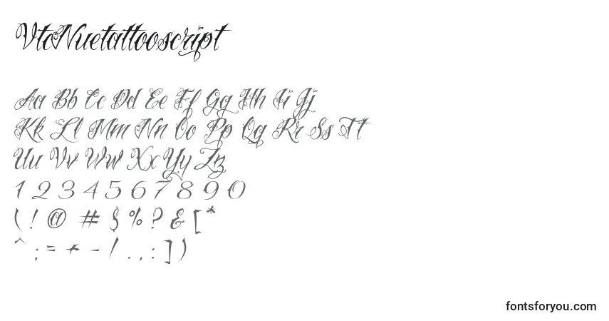 A fonte VtcNuetattooscript (89783) – alfabeto, números, caracteres especiais