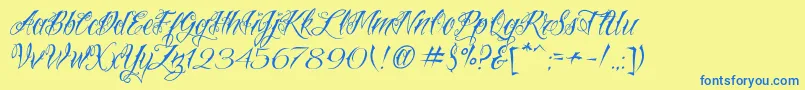 VtcNuetattooscript Font – Blue Fonts on Yellow Background