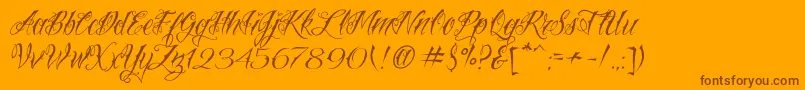 Fonte VtcNuetattooscript – fontes marrons em um fundo laranja