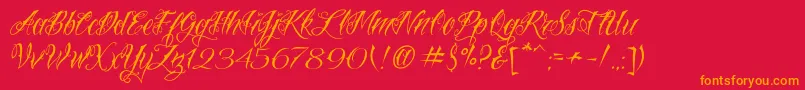 VtcNuetattooscript-Schriftart – Orangefarbene Schriften auf rotem Hintergrund