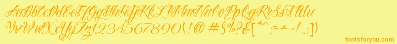 VtcNuetattooscript-Schriftart – Orangefarbene Schriften auf gelbem Hintergrund