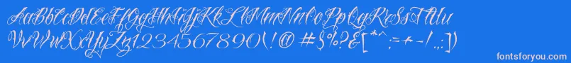 フォントVtcNuetattooscript – ピンクの文字、青い背景