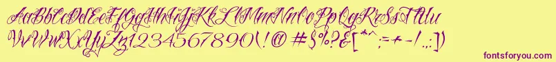 VtcNuetattooscript-Schriftart – Violette Schriften auf gelbem Hintergrund