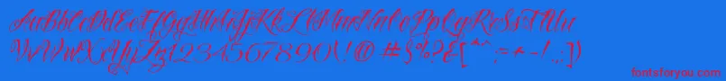 VtcNuetattooscript-Schriftart – Rote Schriften auf blauem Hintergrund