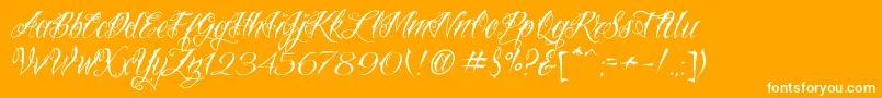 VtcNuetattooscript-Schriftart – Weiße Schriften auf orangefarbenem Hintergrund