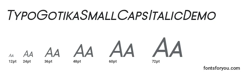 Tamanhos de fonte TypoGotikaSmallCapsItalicDemo