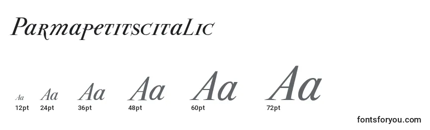 Größen der Schriftart Parmapetitscitalic