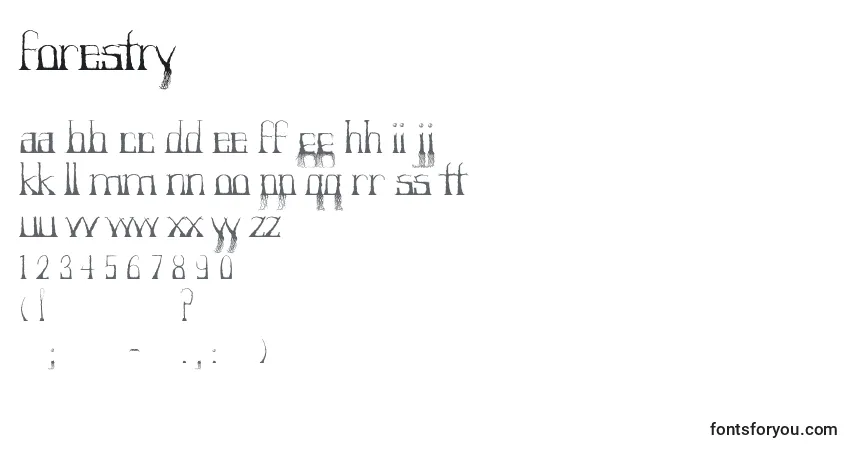 Czcionka Forestry – alfabet, cyfry, specjalne znaki