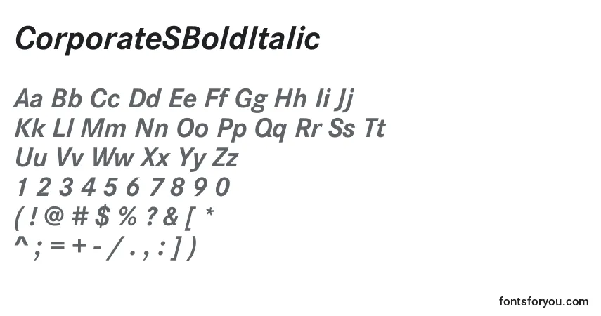 Czcionka CorporateSBoldItalic – alfabet, cyfry, specjalne znaki