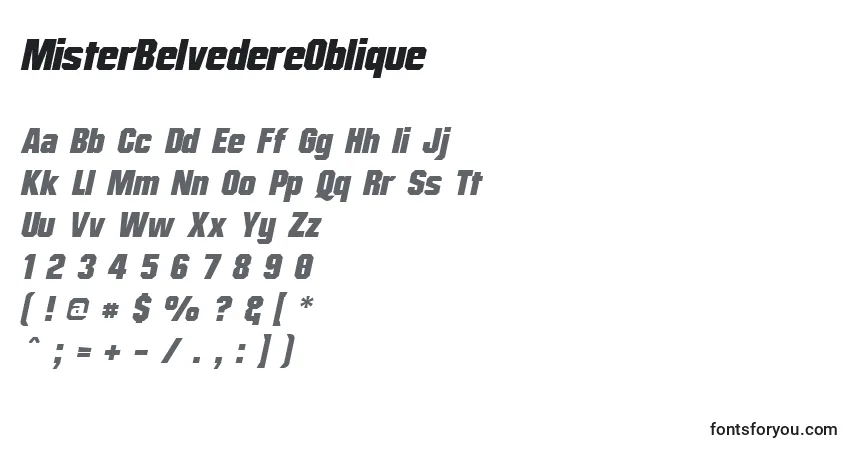 A fonte MisterBelvedereOblique – alfabeto, números, caracteres especiais