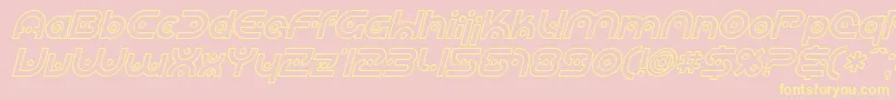 Fonte SfPlanetaryOrbiterOutlineItalic – fontes amarelas em um fundo rosa