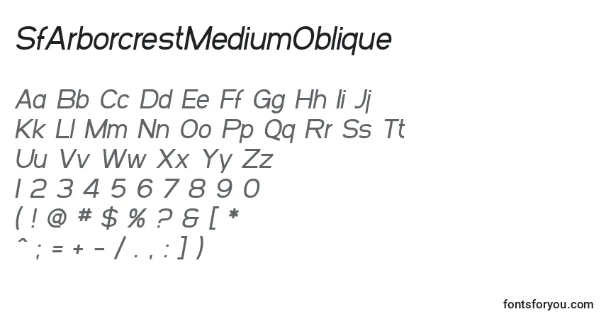 A fonte SfArborcrestMediumOblique – alfabeto, números, caracteres especiais