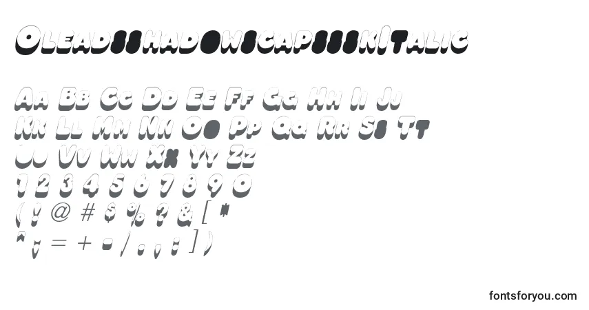 A fonte OleadsshadowscapssskItalic – alfabeto, números, caracteres especiais