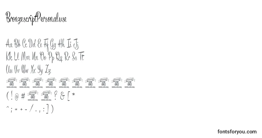 Czcionka BronzescriptPersonaluse – alfabet, cyfry, specjalne znaki