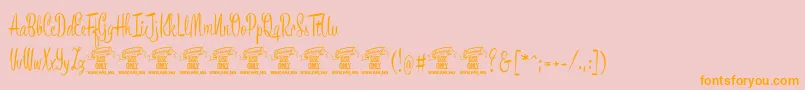 フォントBronzescriptPersonaluse – オレンジの文字がピンクの背景にあります。