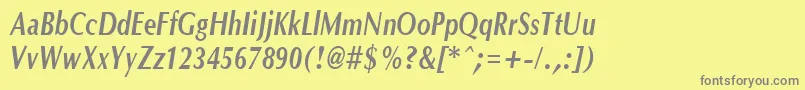 OptanecompactBoldItalic-Schriftart – Graue Schriften auf gelbem Hintergrund