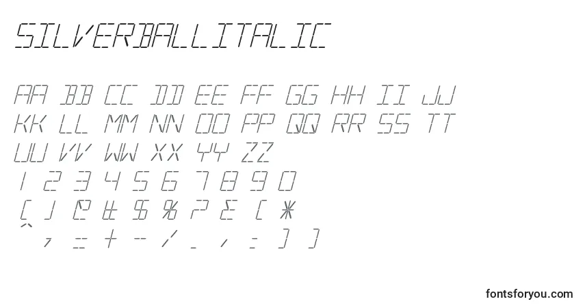 Schriftart SilverballItalic – Alphabet, Zahlen, spezielle Symbole