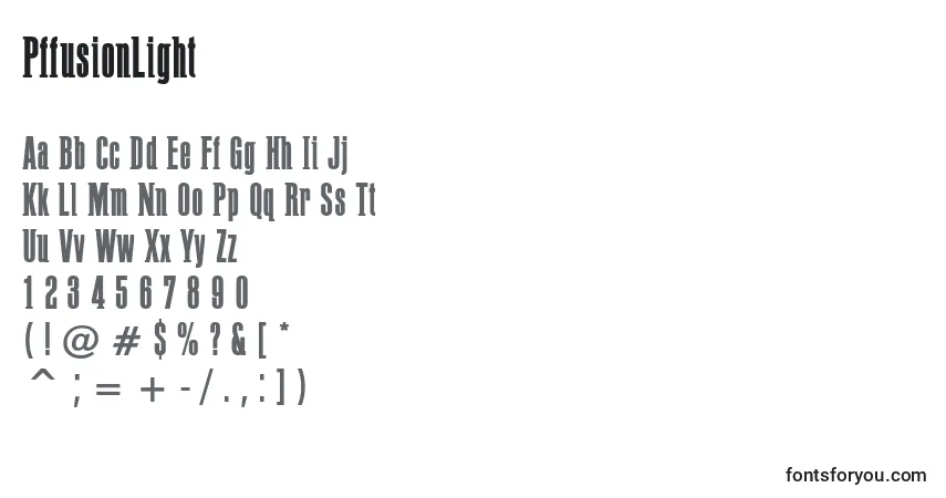 Czcionka PffusionLight – alfabet, cyfry, specjalne znaki