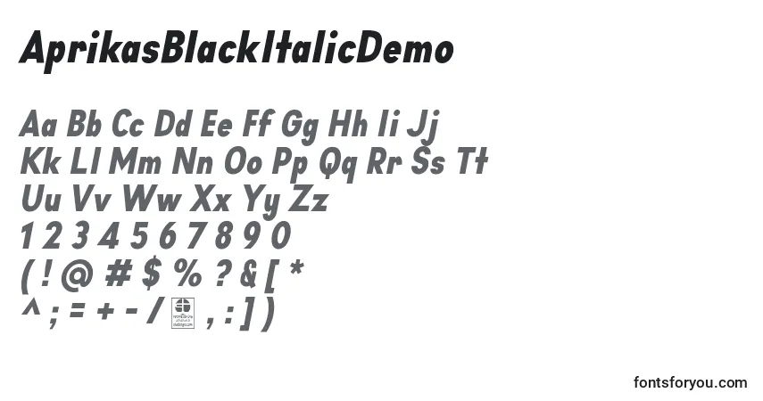 Шрифт AprikasBlackItalicDemo – алфавит, цифры, специальные символы