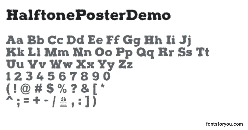 HalftonePosterDemo-fontti – aakkoset, numerot, erikoismerkit