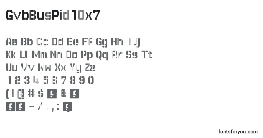 A fonte GvbBusPid10x7 – alfabeto, números, caracteres especiais