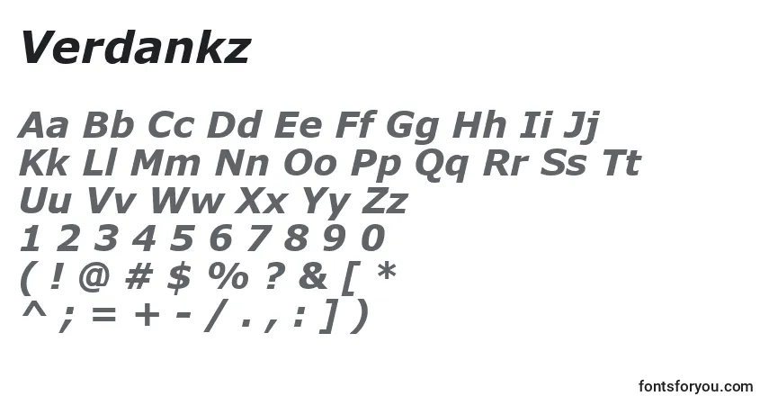 Schriftart Verdankz – Alphabet, Zahlen, spezielle Symbole
