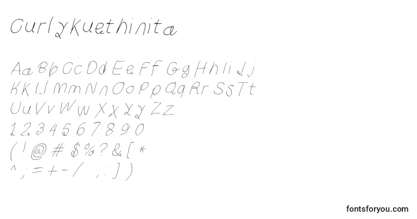 Шрифт Curlykuethinita – алфавит, цифры, специальные символы