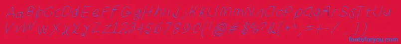 フォントCurlykuethinita – 赤い背景に青い文字