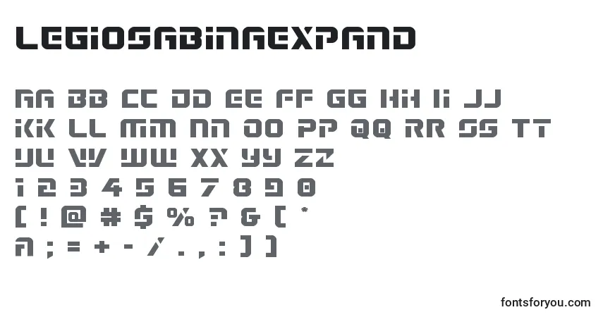 Czcionka Legiosabinaexpand – alfabet, cyfry, specjalne znaki