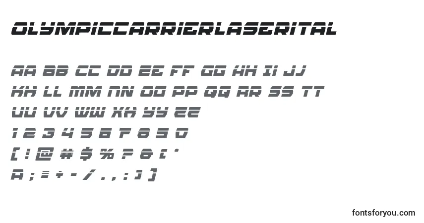 A fonte Olympiccarrierlaserital – alfabeto, números, caracteres especiais