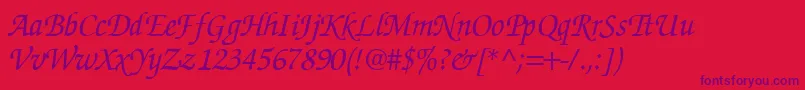 Fonte ZurichcalligraphicItalic – fontes roxas em um fundo vermelho