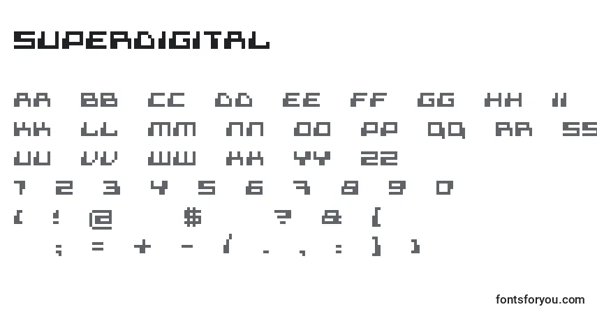 A fonte Superdigital – alfabeto, números, caracteres especiais