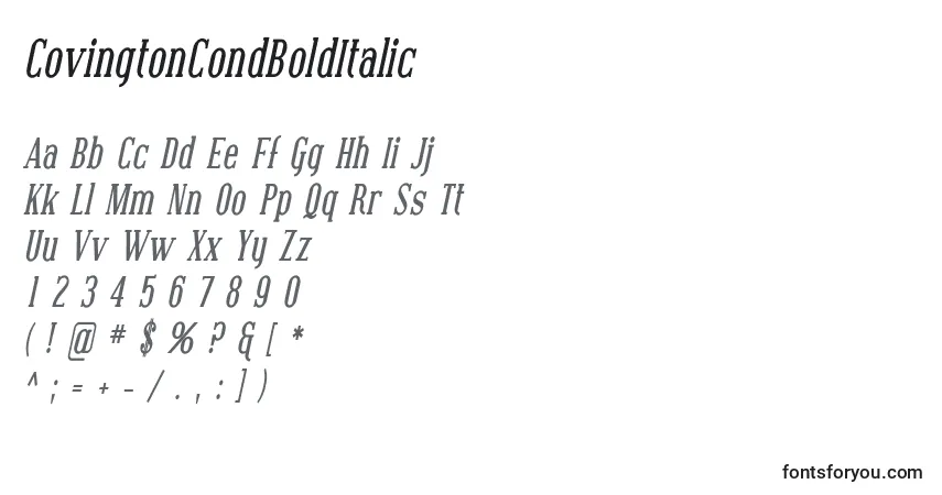 Czcionka CovingtonCondBoldItalic – alfabet, cyfry, specjalne znaki