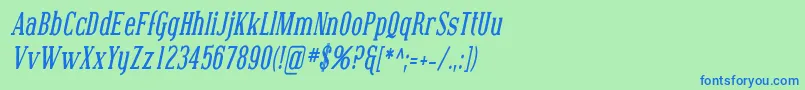 CovingtonCondBoldItalic-Schriftart – Blaue Schriften auf grünem Hintergrund