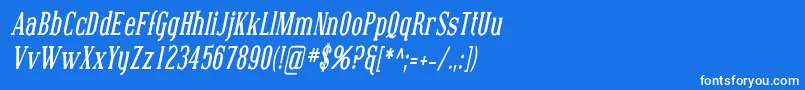 CovingtonCondBoldItalic-Schriftart – Weiße Schriften auf blauem Hintergrund