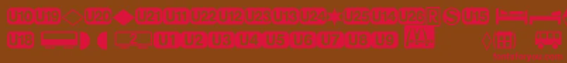 フォントDeutschebahnagTwo – 赤い文字が茶色の背景にあります。