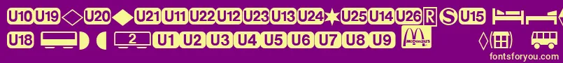 Fonte DeutschebahnagTwo – fontes amarelas em um fundo roxo