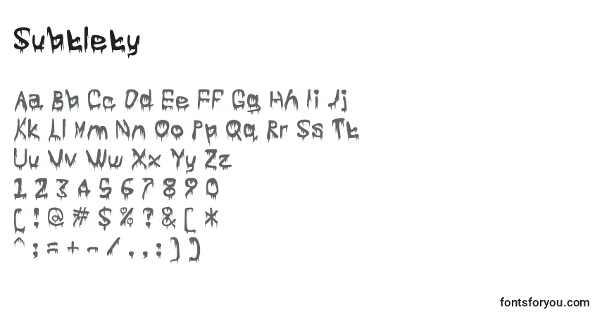 Schriftart Subtlety – Alphabet, Zahlen, spezielle Symbole