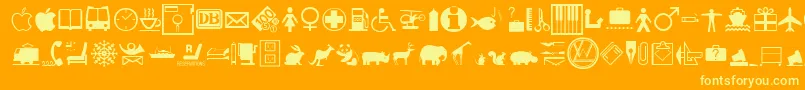 InterDingbatsFc-Schriftart – Gelbe Schriften auf orangefarbenem Hintergrund