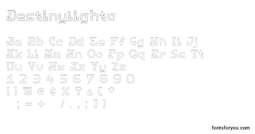 A fonte Destinylightc – alfabeto, números, caracteres especiais